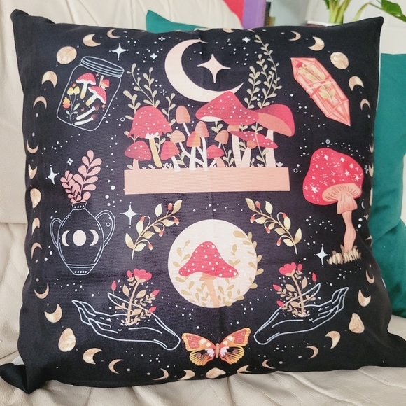1 Cushon Cover without filler pillowcase Mushrooms moon & stones magical Pattern - Picture 13 of 13